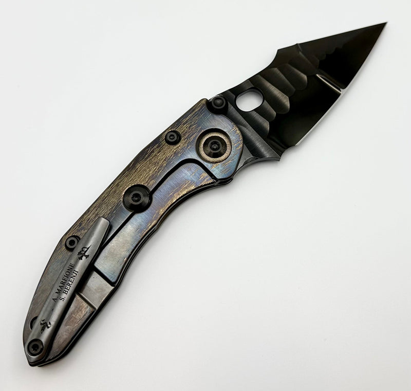 Marfione Custom Knives & Borka Blades Stitch w/ DLC Diamond Wash Rocked Double Star Grind M390 & Cosmic Titanium