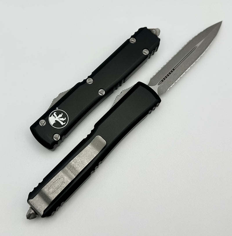 Microtech Ultratech Double Edge Double Full Serrated Apocalyptic & Black 122-D12AP