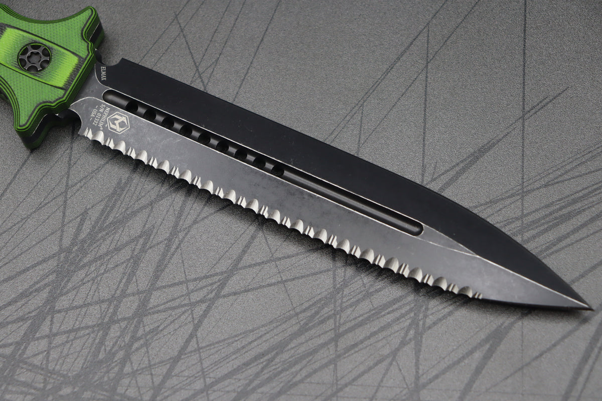 Heretic Knives Nephilim Black/Green G-10 & Double Edge Battleworn Blac