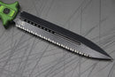 Heretic Knives Nephilim Black/Green G-10 & Double Edge Battleworn Black Full Serrated H003-8C-GRNBLK