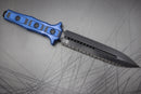 Heretic Knives Nephilim Black/Blue G-10 & Double Edge Battleworn Black Full Serrated H003-8C-BLKBLU