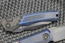 Heretic Knives Wraith Auto Battleworn Black Tanto w/ Carbon Fiber Bolster & Breakthrough Blue Handle DLC H100-8A-BRKBLU