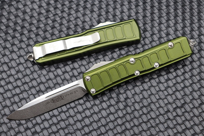 Microtech UTX-85 2 Stepside Single Edge Stonewash Standard & OD Green Signature Series 231II-10ODS