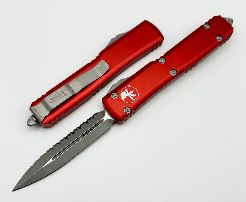 Microtech Ultratech D/E Apocalyptic Full Serrated & Red 122-12APRD