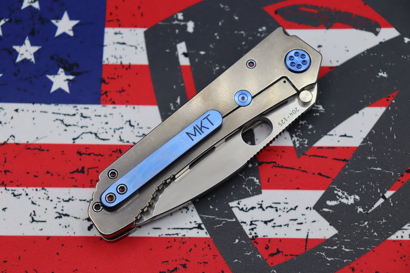 Medford Knife 187 DP Drop Point D2 Tumbled & Tumbled "2nd Amendment" Laser Handles w/ Blue Hardware/Clip