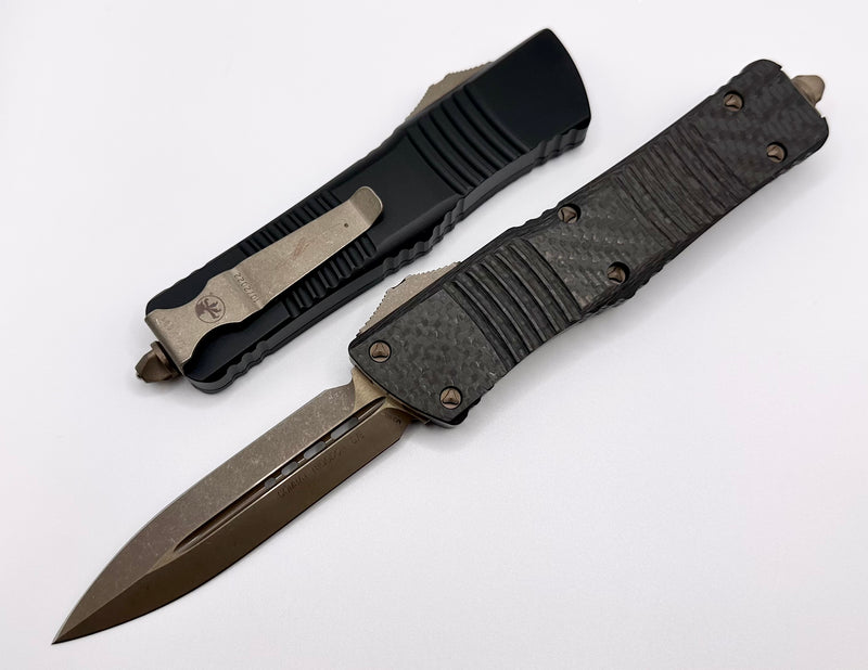 Microtech Combat Troodon Double Edge Bronze Apocalyptic & Carbon Fiber Top 142-13APCFS