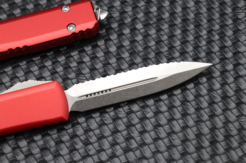 Microtech Ultratech Double Edge Full Serrated Stonewash & Red 122-12RD