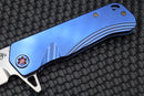Medford Knife Proxima Tumbled S35 & Blue Handles w/ Flamed Hardware & Brush/Flamed Clip