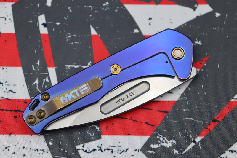 Medford Praetorian Slim S35VN Tumbled Drop Point & Faced/Flamed Galaxy Handle w/ Blue Spring & Bronze Hardware/Clip