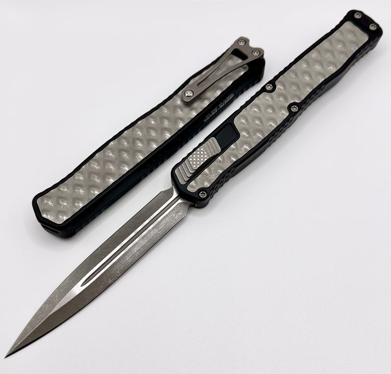 Heretic Knives Cleric II 2 Battleworn Double Edge Magnacut w/ Battleworn Stainless Bubble Inlays