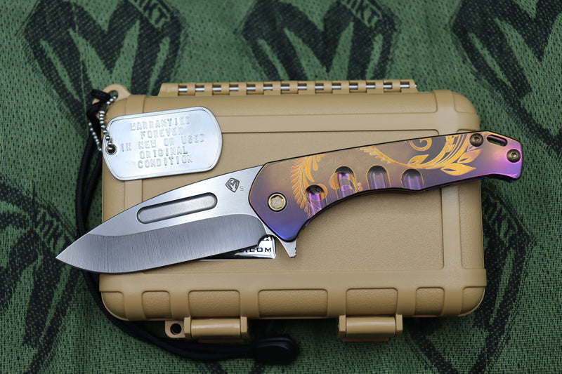 Medford Praetorian Slim Flipper Tumbled S35VN & Filigree Violet/Bronze