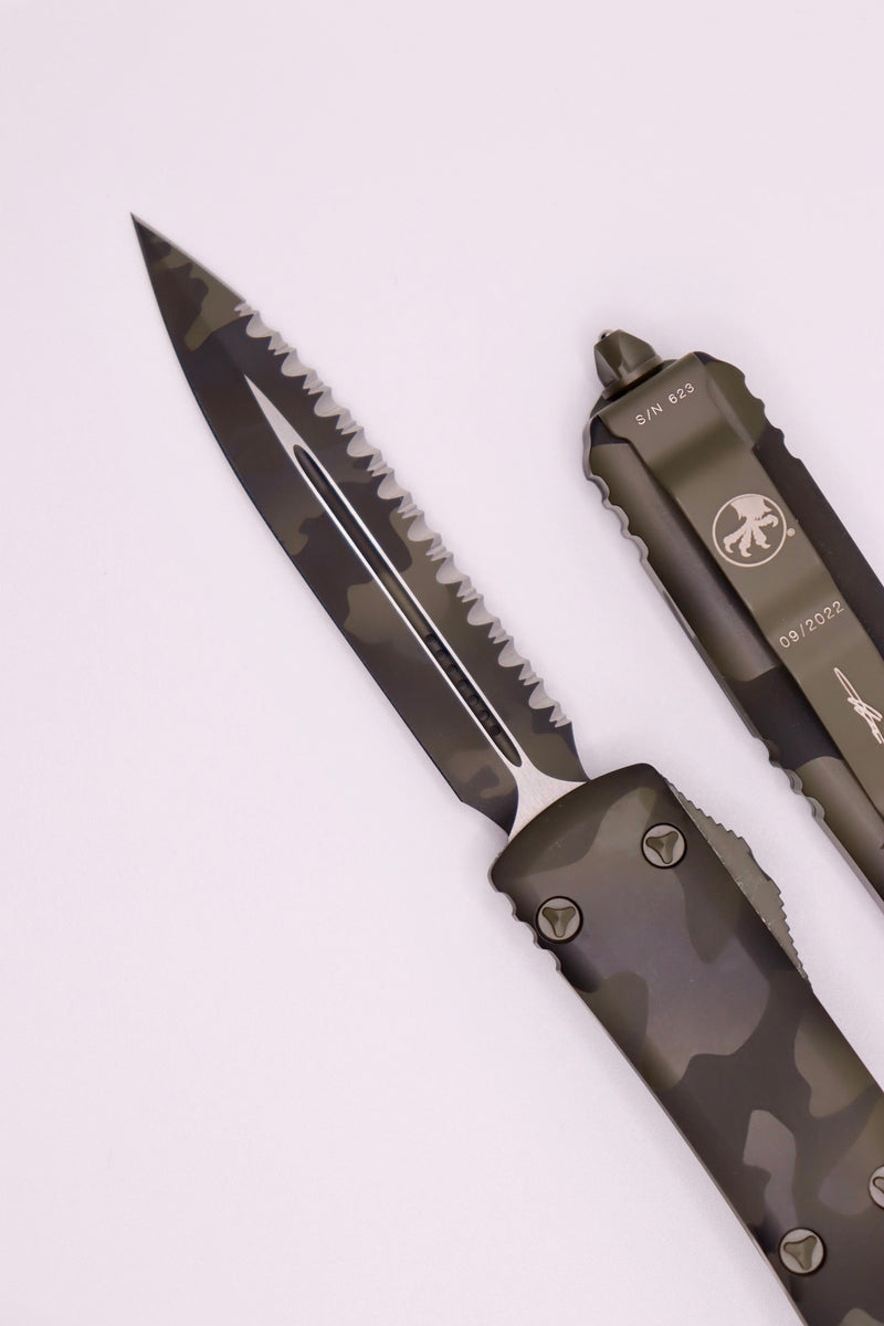 Microtech Ultratech Double Edge Full Serrated Olive Camo 122-3OCS