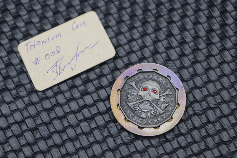 Custom Knife Factory Skull Titanium Engraved Coin