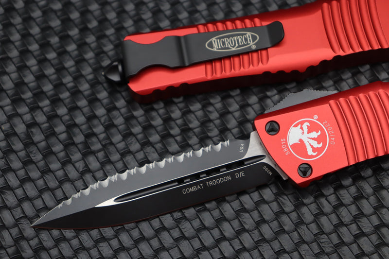Microtech Combat Troodon Double Edge Black Full Serrated & Red 142-3RD
