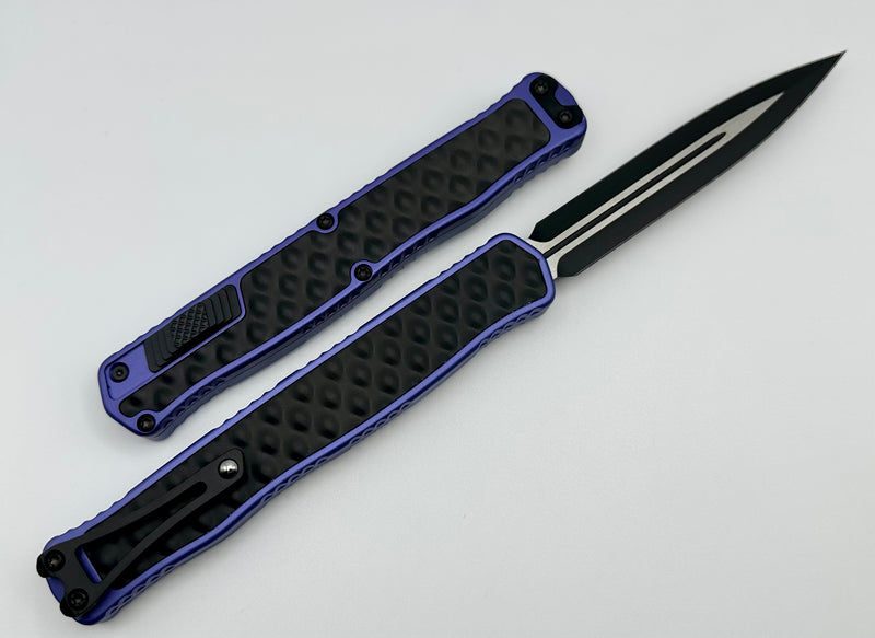 Heretic Knives Cleric II 2 Black Double Edge Magnacut w/ Purple & Black Stainless Bubble Inlays