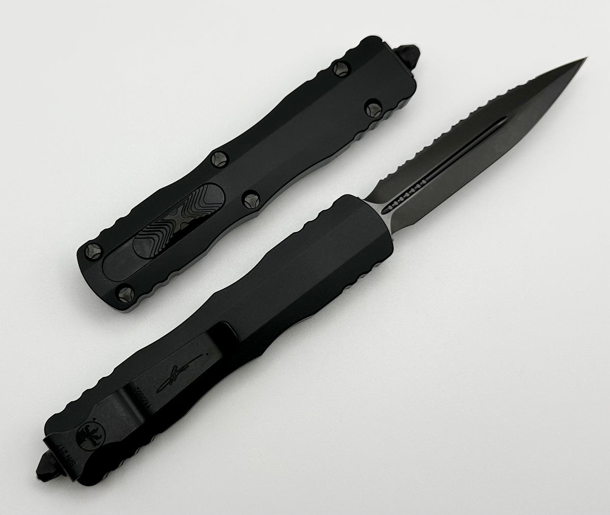 Microtech Dirac Shadow DLC Double Edge Full Serrated 225-3DLCTSH