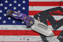 Medford Praetorian Genesis T S35 Tumbled Tanto & Bead Blast/Violet "Falling Leaf" Sculpted Handles w/ Flamed Hardware & Brushed/Flamed Pocket Clip