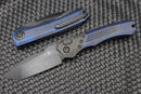 Heretic Knives Wraith Auto Battleworn Black Tanto w/ Carbon Fiber Bolster & Breakthrough Blue Handle DLC H100-8A-BRKBLU