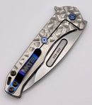 Medford Praetorian Slim Flipper S35VN Tumbled Drop Point & Falling Leaf Sculpted Handles w/ Blue Hardware/Clip