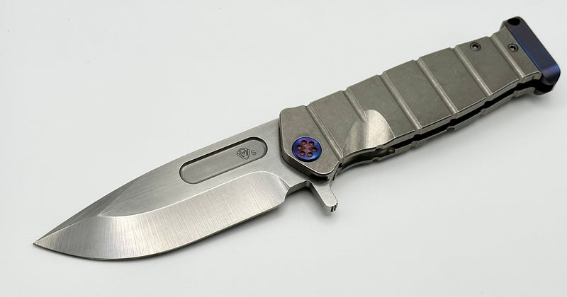 Medford Knife Fighter Flipper USMC Tumbled Handles w/ Flamed Hardware/Clip/Pommel & Tumbled S35