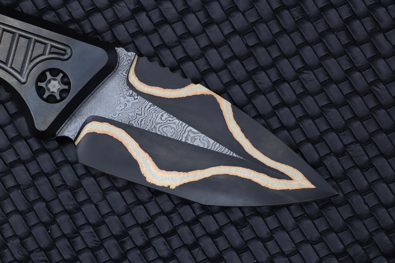 Heretic Knives Medusa Auto DLC Titanium w/ Snakeskin & Hand Ground Baker Forge Damascus Tanto