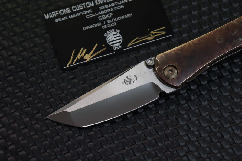Marfione Custom Knives & Borka Blades Collaboration SBTF Diamond Finished M390 Blade & Bloodwash Scales