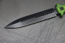 Heretic Knives Nephilim Black/Green G-10 & Double Edge Battleworn Black Full Serrated H003-8C-GRNBLK