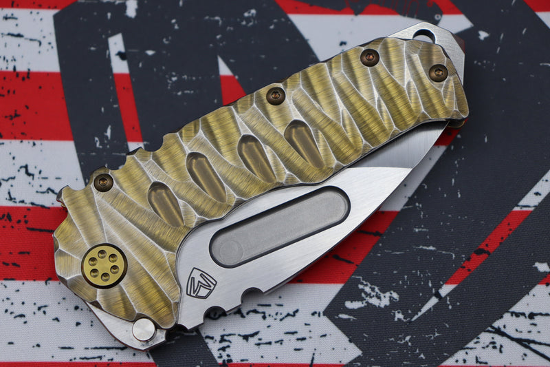 Medford Knife Praetorian T Drop Point Satin S35 & Bronze w/ Brushed Silver Predator Sculpted Handles & Bronze Hardware/Clip