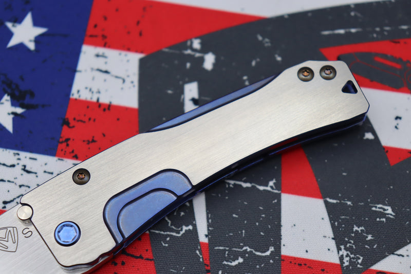 Medford Knife Slim Midi Tumbled Tanto S35 w/ Blue Faced/Silver Flats Handles & Blue Hardware/Clip