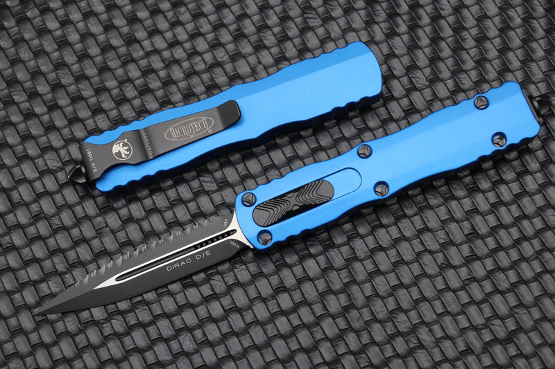 Microtech Dirac Double Edge Fully Serrated & Blue 225-3BL