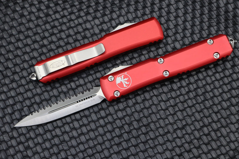 Microtech Ultratech Double Edge Satin Full Serrated & Red 122-6RD