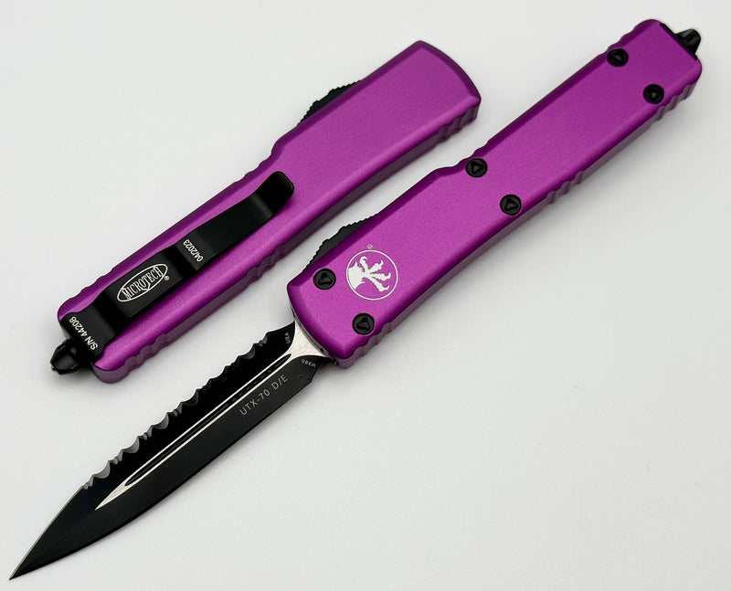 Microtech UTX-70 Double Edge Full Serrated & Violet 147-3VI