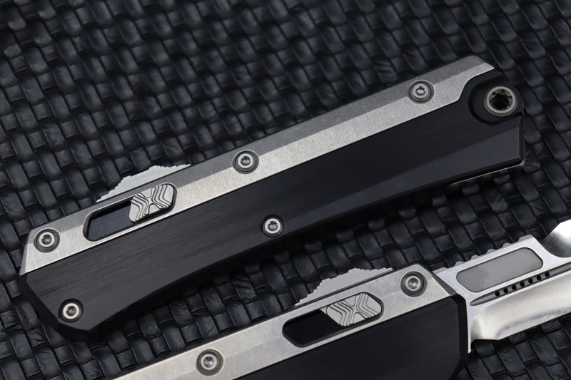 Marfione Custom Knives Glykon Two Tone Stonewash Polished Bayonet w/ Hefted Black Aluminum Handle & Ti Accents