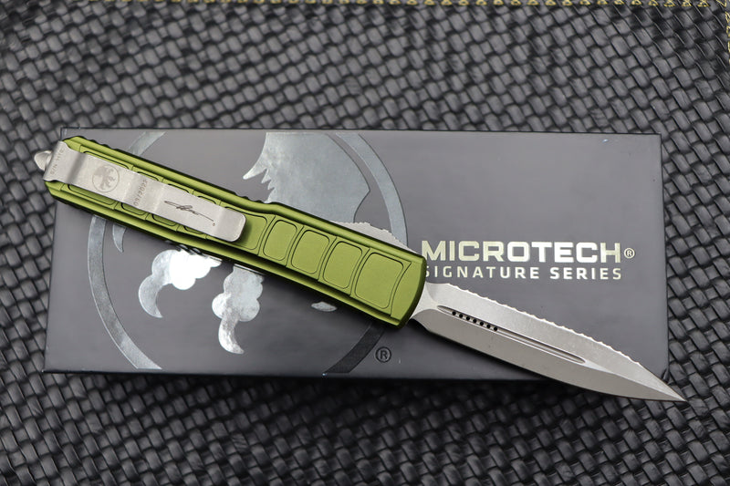 Microtech Ultratech 2 II Stepside D/E Apocalyptic Full Serrated & OD Green Signature Series 122II-12APODS