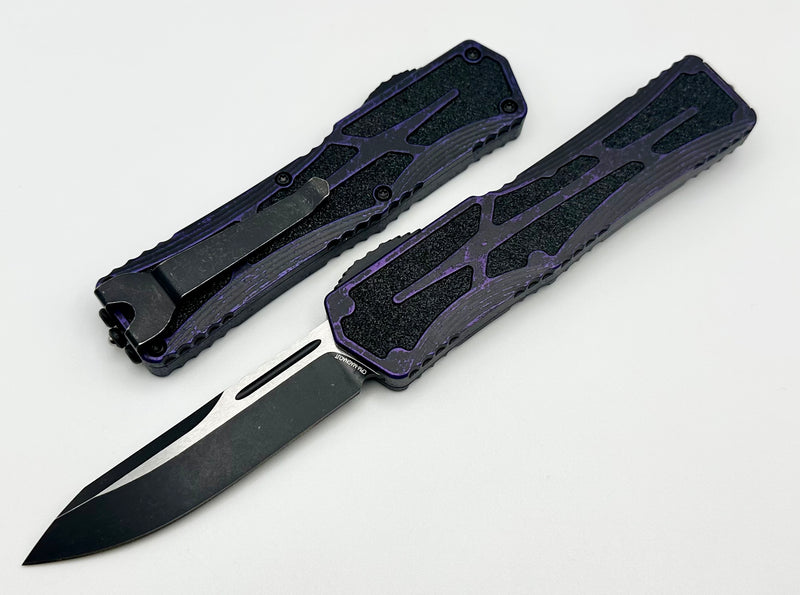 Heretic Knives Colossus Single Edge Two Tone Battle Black Magnacut & Breakthrough Purple Handle H039-14A-BRKPU