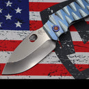 Medford TFF-1 Fat Daddy Blue "Lazy River" Sculpted Handles w/ Flamed Hardware, Blue Clip & Tumbled S35VN