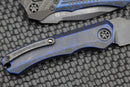 Heretic Knives Wraith Auto Battleworn Black Tanto w/ Carbon Fiber Bolster & Breakthrough Blue Handle DLC H100-8A-BRKBLU