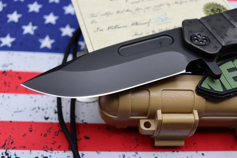 Medford Knife Fighter Flipper USMC PVD “Ghost American Flag” Engraved & PVD Hardware with PVD CPM-S35