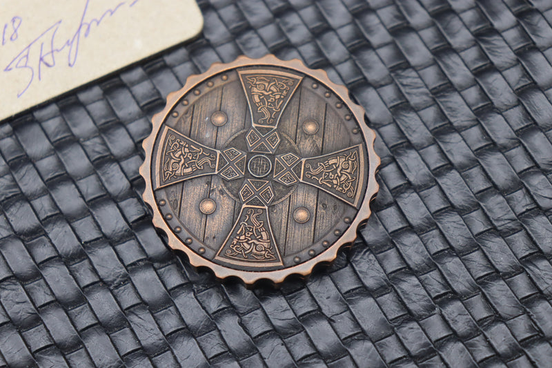 Custom Knife Factory Shield Titanium Engraved Coin