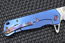 Medford Knife Proxima Tumbled S35 & Blue Handles w/ Flamed Hardware & Brush/Flamed Clip