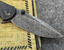 Civivi Pintail Flipper Twill Carbon Fiber Overlay On Black G10 Handle (2.98" Black Hand Rubbed Damascus) C2020DS-1
