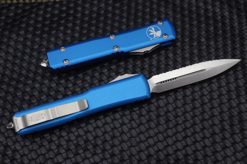 Microtech Ultratech Double Edge Satin Full Serrated & Blue 122-6BL