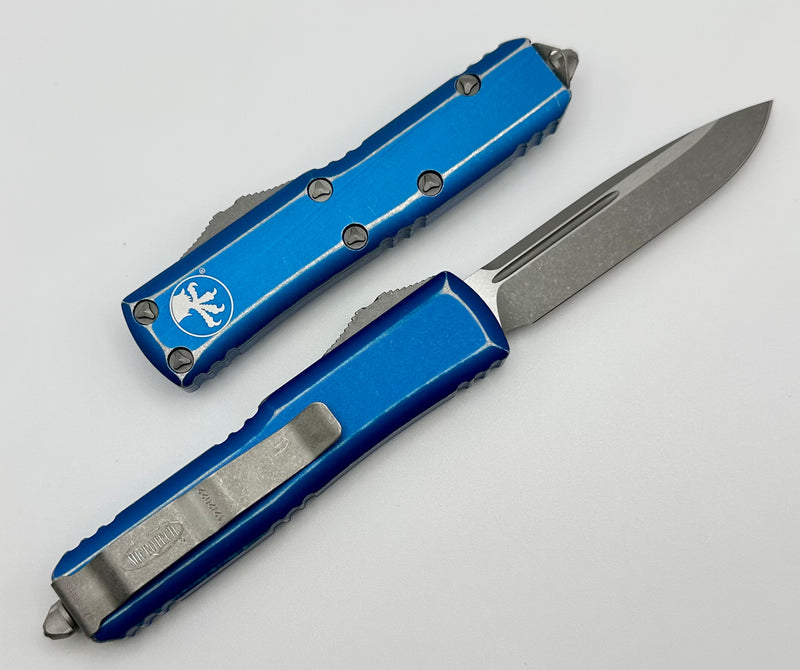 Microtech UTX-85 Single Edge Stonewash Standard & Distressed Blue 231-10DBL