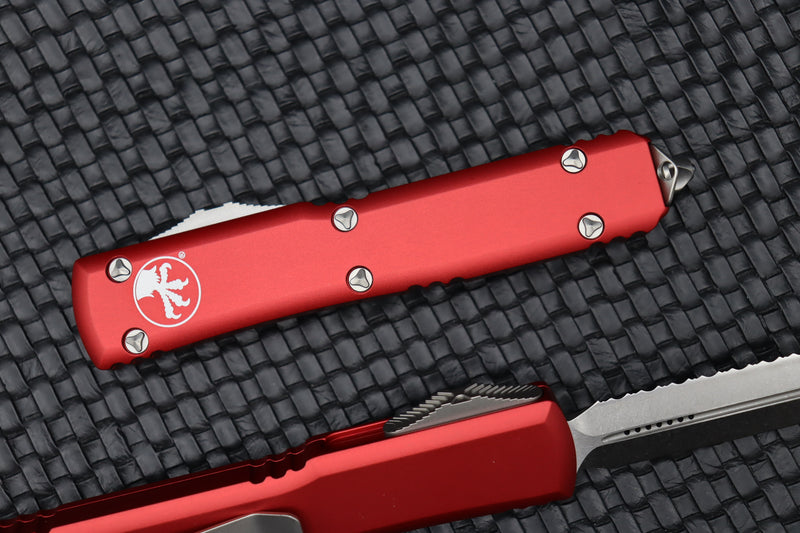 Microtech Ultratech Double Edge Full Serrated Stonewash & Red 122-12RD