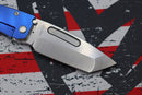 Medford Midi Marauder S35 Tumbled Tanto & Blue Handles w/ Brushed Silver Grooves/Scallops/Perimeters