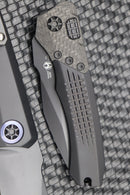 Heretic Knives Wraith Auto Black Drop Point w/ Carbon Fiber Bolster & Black Handle w/ Blue Pivot Collar H000-4A-T