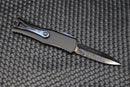 Marfione Hera D/E Spike Grind Hot Blued Vegas Forge Reptilian Pattern Damascus & Black Anodized Handle w/ Zircuti Button & Pocket Clip & DLC Two Tone Hardware