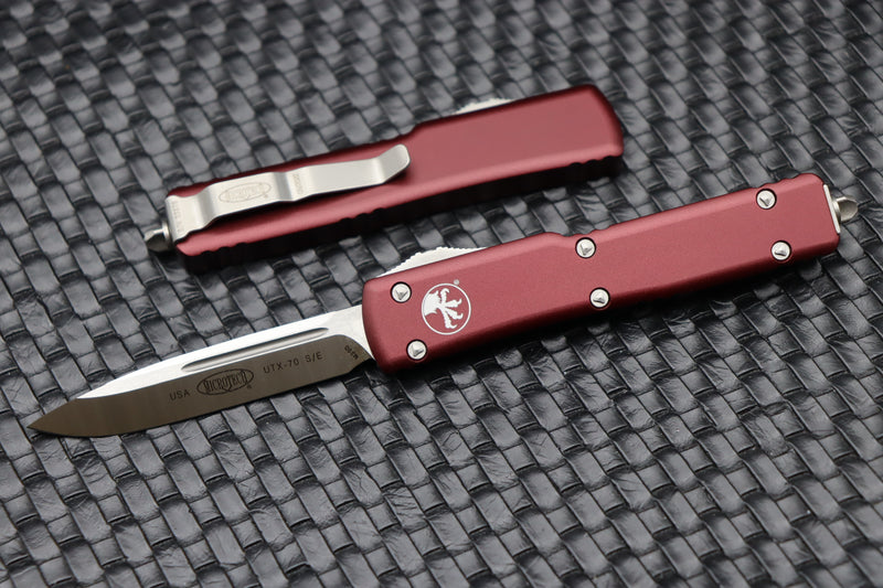 Microtech UTX-70 Single Edge Satin Standard & Merlot 148-4MR