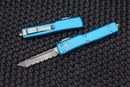 Microtech UTX-70 Tanto Edge Stonewash Fully Serrated & Turquoise 149-12TQ