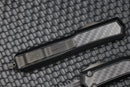 Microtech Makora Shadow DLC D/E Full Serrated w/ DLC Hardware Nickel Boron Internals & Carbon Fiber Inlays 206-3DLCTCFISH